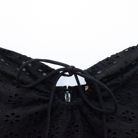 NWT Sezane Pearline Dress Black Eyelet Midi Tie Front Size 6 - Picture 4 of 12